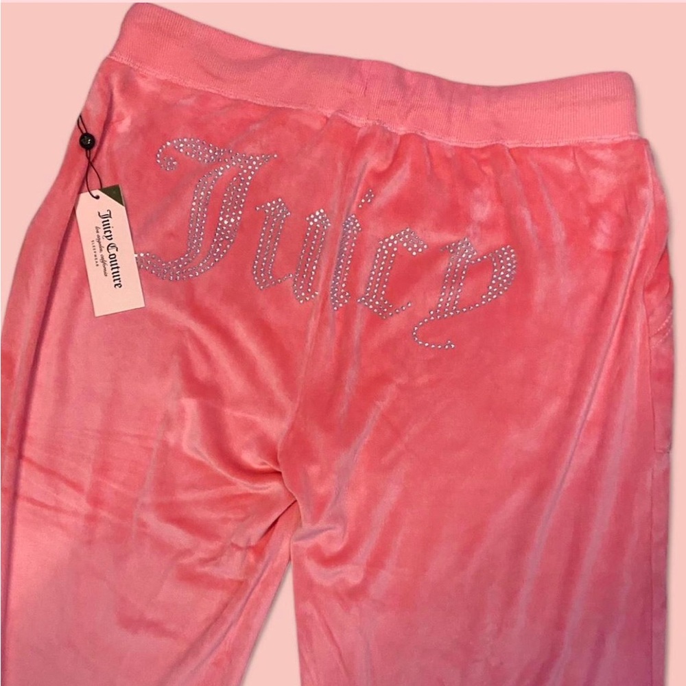 Juicy Couture Pink Lemonade Velour Lounge Pants w/Pockets Big Bling Size Medium